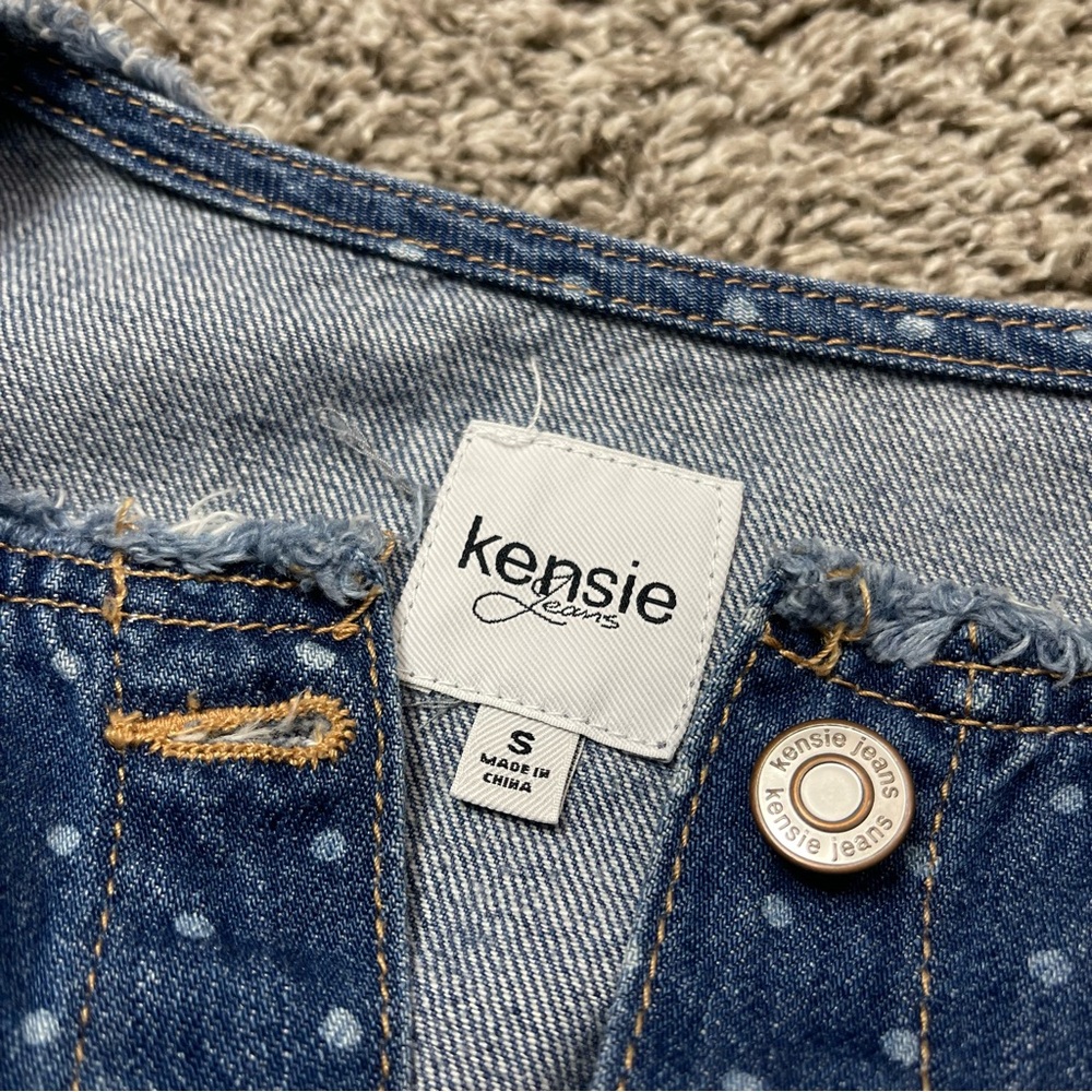 Kensie Jeans Polka Dot Cropped Raw Hem Denim Jacket Size S - Picture 6 of 13